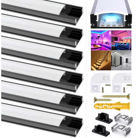 Chesbung Profilé Aluminium pour Bandes Led, Canal avec Couvercle Blanc Crème, Diffuseur et Embouts, Clips de Montage en Métal