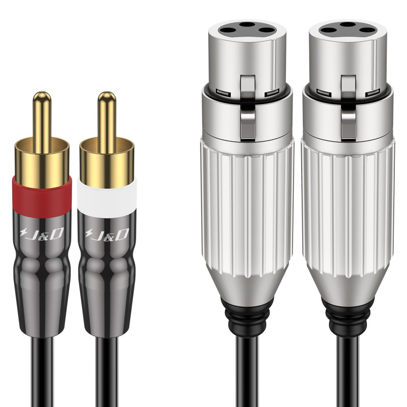 J&D 2 RCA Mâle vers 2 XLR Femelle Câble, Câble Audio HiFi Asymétrique Double XLR vers RCA Cordon Stéréo D'interconnexion pour Ha