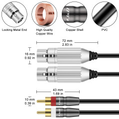 J&D 2 RCA Mâle vers 2 XLR Femelle Câble, Câble Audio HiFi Asymétrique Double XLR vers RCA Cordon Stéréo D'interconnexion pour Ha