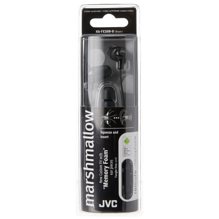 JVC HA-FX38M-E Écouteurs Intra-Auriculaires "Marshmallow" avec Télécommande et Micro - Noir