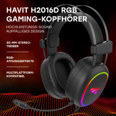 Havit Gaming Headphone RGB Black 2016D Casque avec Fil Arceau Jouer Noir