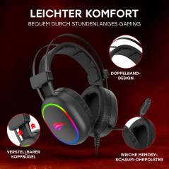 Havit Gaming Headphone RGB Black 2016D Casque avec Fil Arceau Jouer Noir