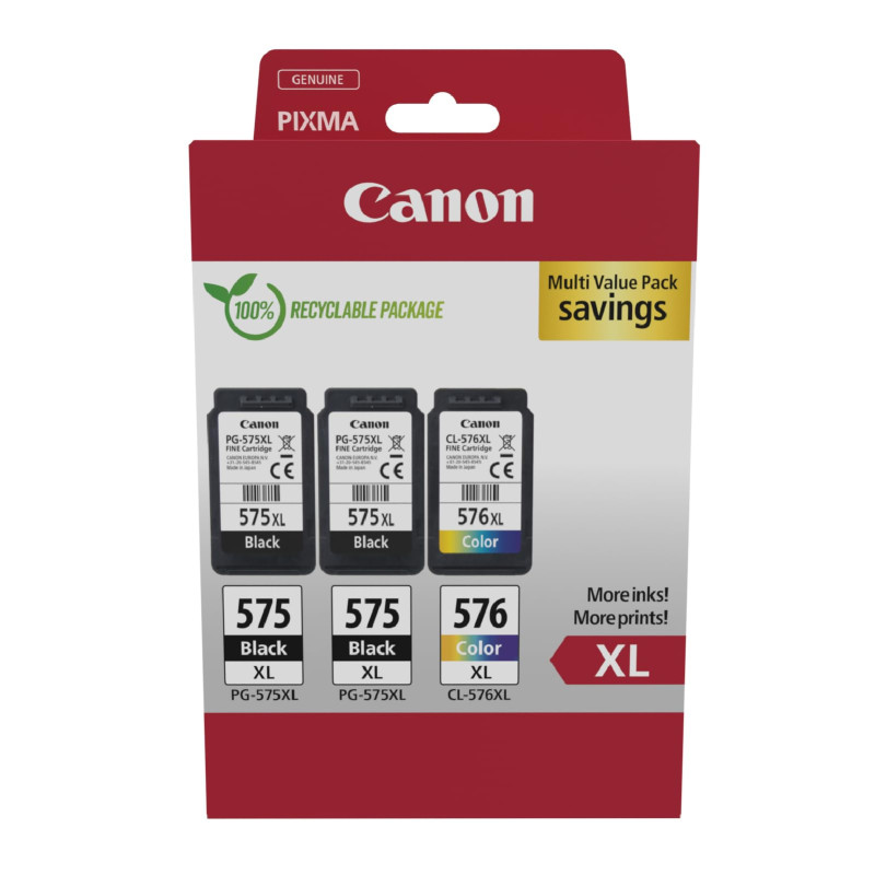 Canon PG-575XL x 2 / CL-576XL Cartouches d'encre Authentiques à Haut rendement, Lot de 3 (2 x Noir, 1 x Couleur) - Carton Multip Canon PG-575XL x 2 / CL-576XL Cartouches d'encre Authentiques à Haut rendement, Lot de 3 (2 x Noir, 1 x Couleur) - Carton Multip