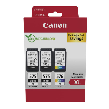 Canon PG-575XL x 2 / CL-576XL Cartouches d'encre Authentiques à Haut rendement, Lot de 3 (2 x Noir, 1 x Couleur) - Carton Multip