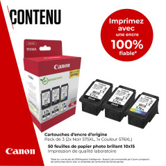 Canon PG-575XL x 2 / CL-576XL Cartouches d'encre Authentiques à Haut rendement, Lot de 3 (2 x Noir, 1 x Couleur) - Carton Multip