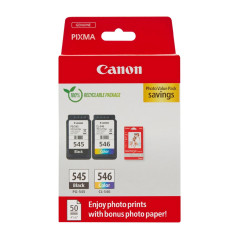 Canon Pack Encre & Papier - PG-545/CL-546 Cartouches d'encre Authentique pour imprimante 2 Packs (1 x Noir, 1 x Couleur) & Papie