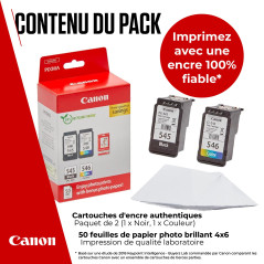 Canon Pack Encre & Papier - PG-545/CL-546 Cartouches d'encre Authentique pour imprimante 2 Packs (1 x Noir, 1 x Couleur) & Papie