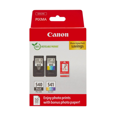 Canon Pack Encre & Papier - PG-540/CL-541 Cartouches d'encre Authentiques pour imprimante - 2 Packs (1 x Noir, 1 x Couleur) & Pa