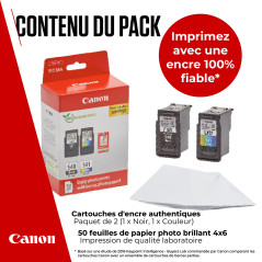 Canon Pack Encre & Papier - PG-540/CL-541 Cartouches d'encre Authentiques pour imprimante - 2 Packs (1 x Noir, 1 x Couleur) & Pa