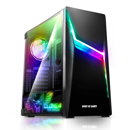 Spirit Of Gamer - Clone 4 - Boitier PC Gamer RGB avec Paroi Transparente en Verre Trempé - Créez Votre PC Gaming - Tour Moyen Co