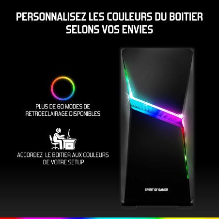Spirit Of Gamer - Clone 4 - Boitier PC Gamer RGB avec Paroi Transparente en Verre Trempé - Créez Votre PC Gaming - Tour Moyen Co