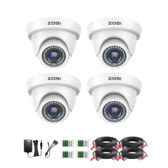 ZOSI 1080P 4pcs TVI Caméra de Surveillance Extérieure IP66 Objectif 3.6mm IR Vision 24 m 90° Angle - Compatible avec Enregistreu