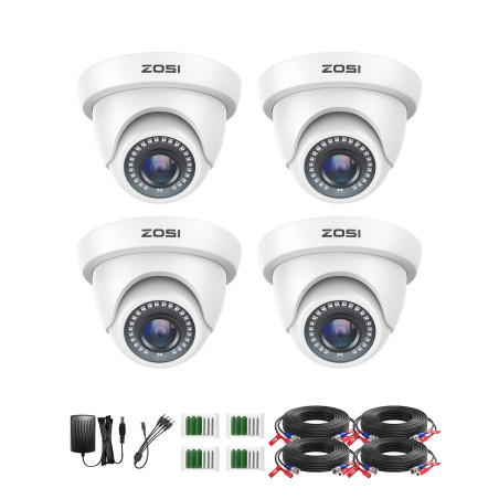 ZOSI 1080P 4pcs TVI Caméra de Surveillance Extérieure IP66 Objectif 3.6mm IR Vision 24 m 90° Angle - Compatible avec Enregistreu