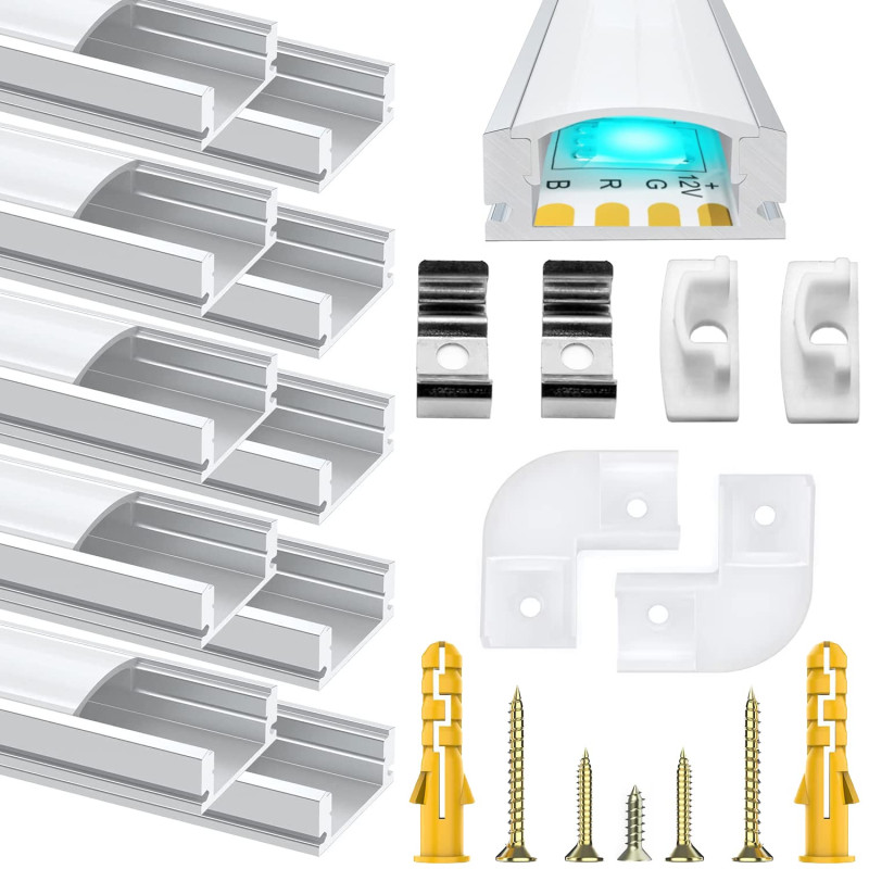 Profil en Aluminium, Chesbung 10 x 1Mètre Aluminium Profilé U-forme pour Bandes à LED, Compact Finition Professionnelle avec Bla