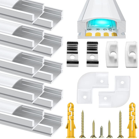 Profil en Aluminium, Chesbung 10 x 1Mètre Aluminium Profilé U-forme pour Bandes à LED, Compact Finition Professionnelle avec Bla