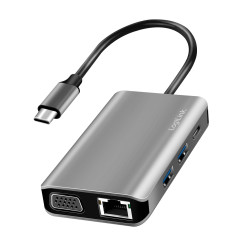 Station d'accueil USB 3.2 Gen 1 à 7 Ports, avec Port USB-C et PD (PowerDelivery), résolution UHD 4K, réseau RJ45 Gigabit
