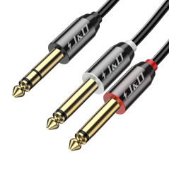 J&D 6.35mm Mono Audio Câble, Plaqué Or 2 x 6.35mm (1/4 Pouce) TS Mono insérer Audio Câble avec Tresse en Nylon et en Alliage de