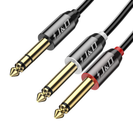 J&D 6.35mm Mono Audio Câble, Plaqué Or 2 x 6.35mm (1/4 Pouce) TS Mono insérer Audio Câble avec Tresse en Nylon et en Alliage de
