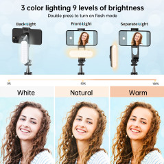 Perche à Selfie avec Lumière 111cm, Trépied Amélioré pour Téléphone avec Télécommande Détachable, 360° Rotation Perche Selfie po