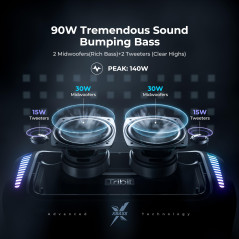 Tribit StormBox Blast-Enceinte Bluetooth Puissante 90 W Son stéréo Fort avec LED XBass Bluetooth 5.3, étanche IPX7, TWS, 30 Heur