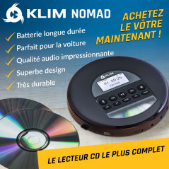 KLIM Nomad - Nouveauté - Lecteur CD Portable - Batterie Intégrée Longue Durée - avec Écouteurs - Compatible CD-R, CD-RW, MP3 - B