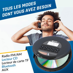 KLIM Nomad - Nouveauté - Lecteur CD Portable - Batterie Intégrée Longue Durée - avec Écouteurs - Compatible CD-R, CD-RW, MP3 - B