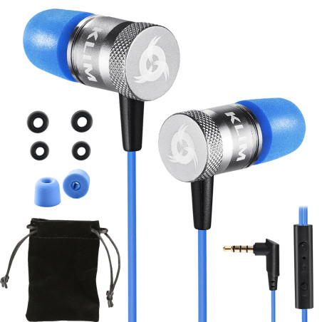 KLIM Fusion Écouteurs Filaires avec Micro Hi-FI, Mousse à Mémoire, Jack 3.5mm, Bleu