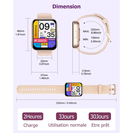RUIMEN Montre Connectée Femme Repondre Appel Smartwatch Android iOS Montre Sport Etanche avec Podometre Calories Cardiofrequence