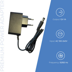 LEYF (FİCHE Jack 5.5 – 2.5MM) Alimentation Universelle 12V DC 1A, AC 100-240V 50/60Hz, Adaptateur, Alimentation Enfichable/Longu