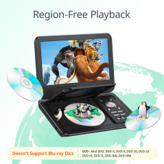 Yoton Lecteur DVD Portable 12,5" avec écran pivotant HD 10,5" pour Voiture et Enfants, avec Chargeur de Voiture, Prend en Charge