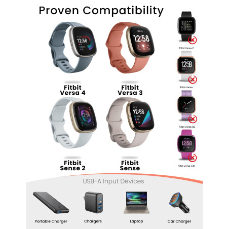 Sinoacc Chargeur Compatible avec Fitbit Sense, Sense 2, Versa 3,Versa 4 Cable de Remplacement pour Fitbit Watch 3.3Ft/1M Câble d