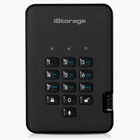 iStorage diskAshur2 HDD 2To Noir - Disque dur portable sécurisé - Protégé par mot de passe - Résistant à la poussière et à l'eau