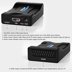 hdmi vers scart Adaptateur,convertisseur hdmi vers peritel,Adaptateur Audio VidéO Hdmi vers PéRitel Prenant en Charge La Sortie 
