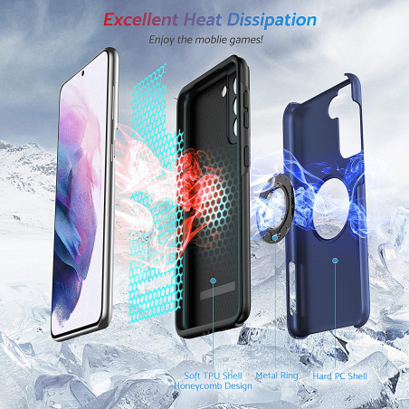 Anqrp Galaxy S21 5G Coque, Anneau Caché Antichoc Militaire Béquille Magnétique Rotative Robuste Housse de Protection Multicouche