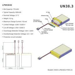 EEMB Batterie Lithium polymère 3,7V 820mAh 653042 Batterie Rechargeable lipo avec connecteur JST avec VXI Blue Parrott - vérifie