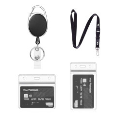 Porte Badge Avec Porte Carte Transparent, 1 Ensemble Comprend - Cordon, porte Badge Enrouleur et Porte Carte étanche, pour Porte