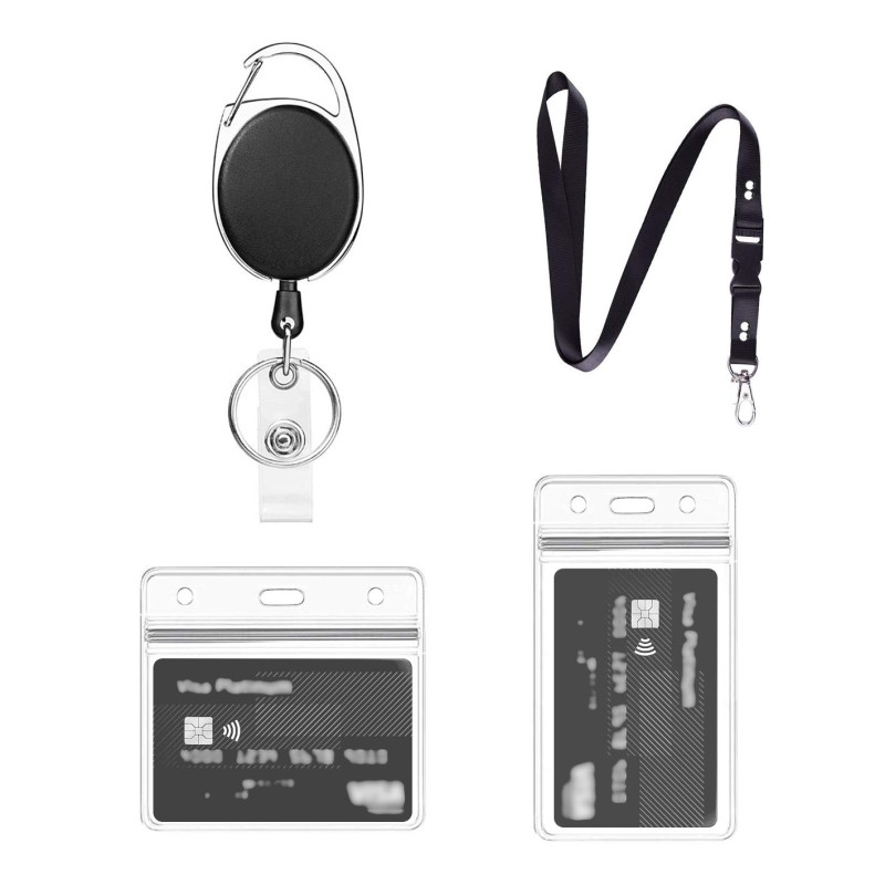 Porte Badge Avec Porte Carte Transparent, 1 Ensemble Comprend - Cordon, porte Badge Enrouleur et Porte Carte étanche, pour Porte Porte Badge Avec Porte Carte Transparent, 1 Ensemble Comprend - Cordon, porte Badge Enrouleur et Porte Carte étanche, pour Porte