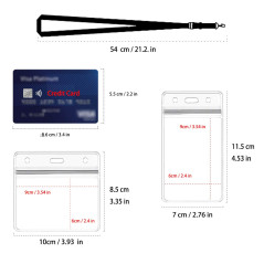 Porte Badge Avec Porte Carte Transparent, 1 Ensemble Comprend - Cordon, porte Badge Enrouleur et Porte Carte étanche, pour Porte