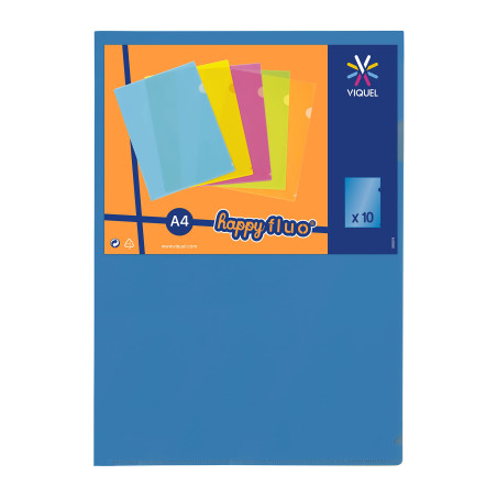 Viquel - 10 Pochettes coin transparentes - Pochette plastique ouverture en coin - Assortiment de 5 couleurs fluo