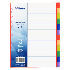 WAYTEX 931348 Intercalaires A4 12 Touches Neutres en Polypropylène de Couleurs Vives avec Index