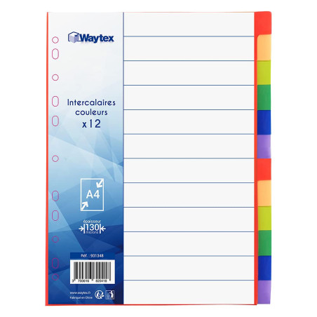 WAYTEX 931348 Intercalaires A4 12 Touches Neutres en Polypropylène de Couleurs Vives avec Index