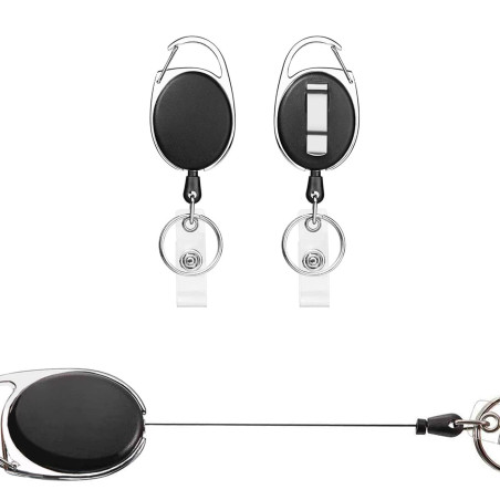 Porte Badge Enrouleur, 2 pièces Porte-clés Retractable,Avec Ressort Renforcé, Avec Enrouleur de Ceinture Pour Porte CléS Porte B