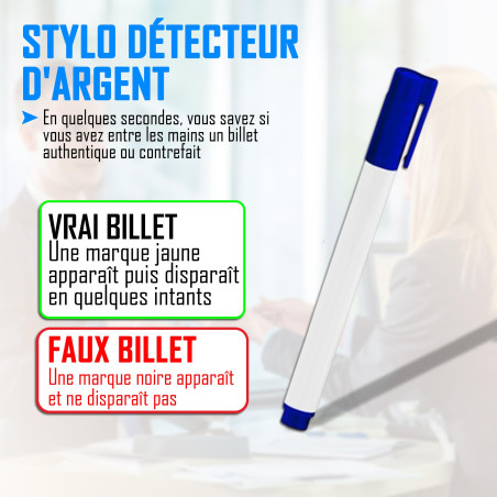 Stylo Faux Billet - Euros Dollars et Autres - Détecteur De Faux Billets en 2 Secondes - Société Française - Stylo Verificateur D