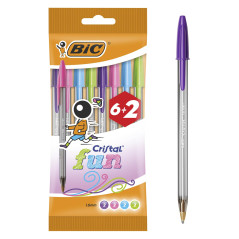 BIC Cristal Fun Stylos-Bille Pointe Large (1,6 mm) - Écriture Large et Intense - Couleurs Assorties, Pochette Format Spécial de