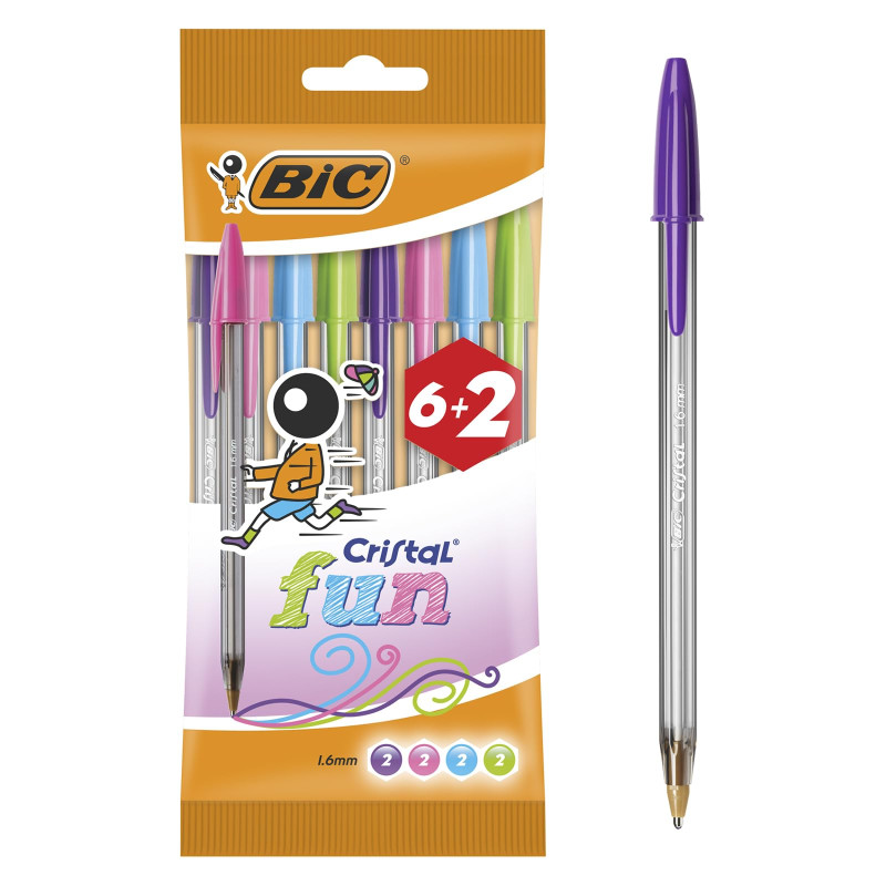BIC Cristal Fun Stylos-Bille Pointe Large (1,6 mm) - Écriture Large et Intense - Couleurs Assorties, Pochette Format Spécial de BIC Cristal Fun Stylos-Bille Pointe Large (1,6 mm) - Écriture Large et Intense - Couleurs Assorties, Pochette Format Spécial de