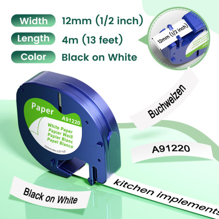 Compatible avec Dymo LetraTag Ruban Papier Recharge, MarkField Compatible avec Dymo LetraTag Cartouche Paper White Ruban 12mm x