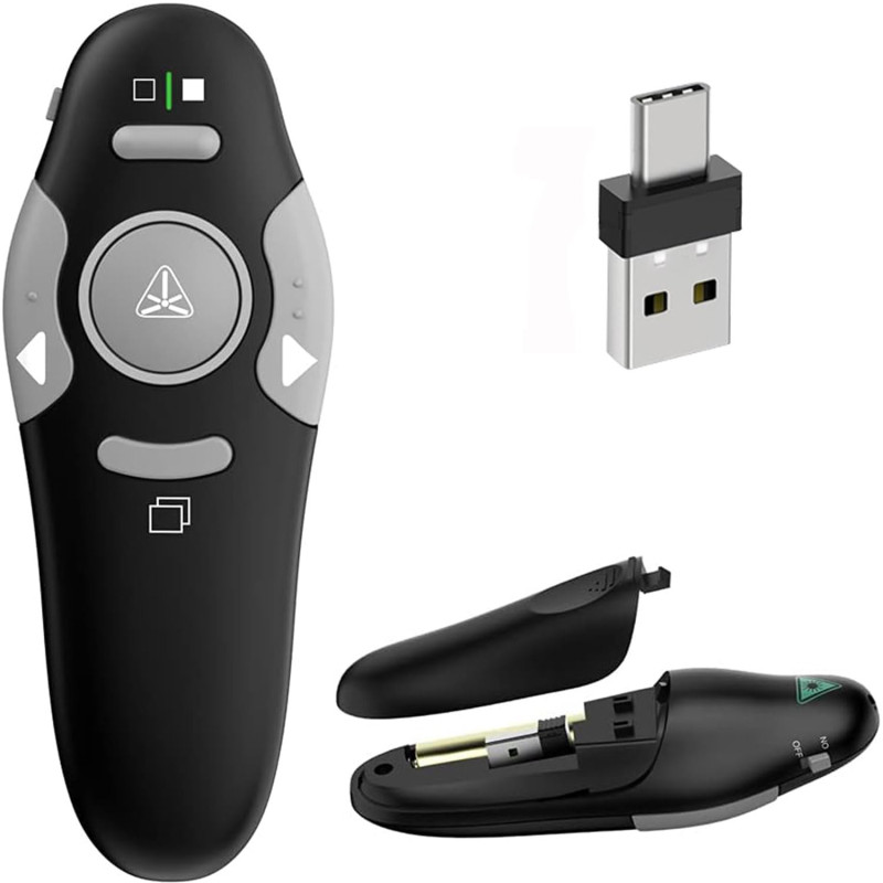 USB/Type-C 2 en 1 Telecommande Ordinateur Powerpoint, 2.4GHz USB Télécommande Powerpoint Pointeur Sans Fil Presentation Cliqueur USB/Type-C 2 en 1 Telecommande Ordinateur Powerpoint, 2.4GHz USB Télécommande Powerpoint Pointeur Sans Fil Presentation Cliqueur