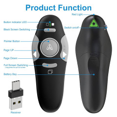 USB/Type-C 2 en 1 Telecommande Ordinateur Powerpoint, 2.4GHz USB Télécommande Powerpoint Pointeur Sans Fil Presentation Cliqueur