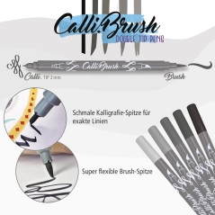 Online Parure Calli.Brush Gris, set de 5 stylos feutre calligraphie avec deux côtés (côté calligraphie de 2mm et côté pinceau fl