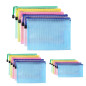 Oderra Pochette Plastique A4+A5+A6, 15PCS Pochette Zippée, PVC Mesh Zipper Pouch Document Wallet, Ranger Papiers petits Objets d